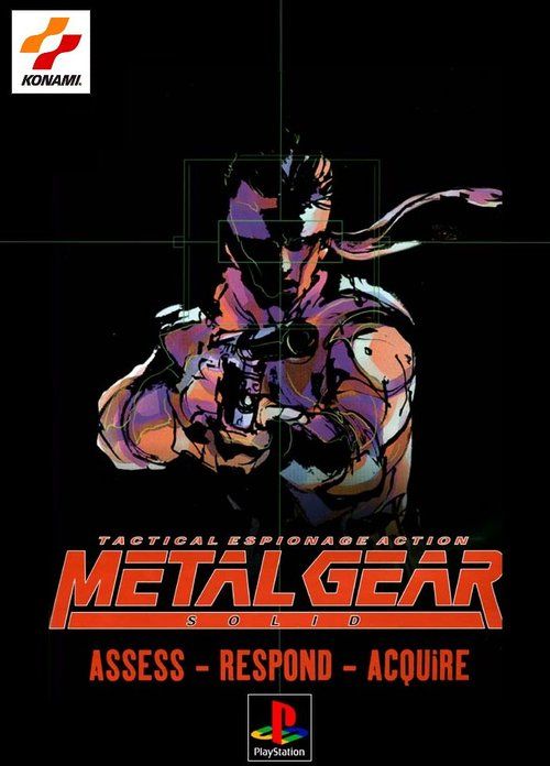 Metal Gear Solid cover featuring stealth operative aiming weapon in tactical espionage action game scene