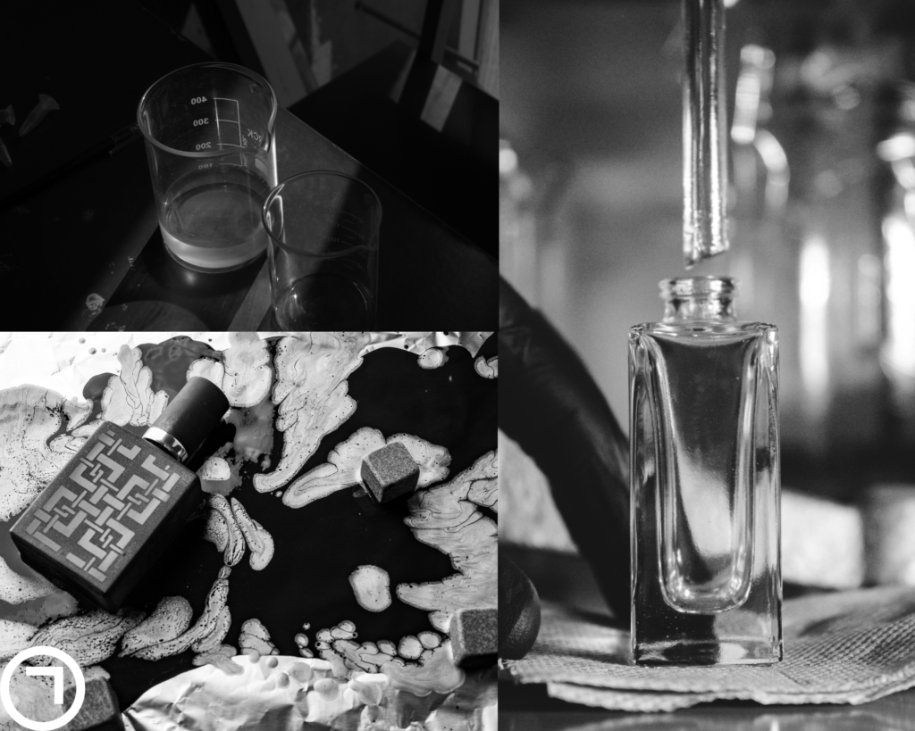 perfume bottle and dropper with fragrance mixing setup