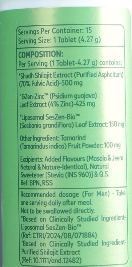 A close-up of OZiva Hair Actives + Shilajit ingredient composition and dosage details