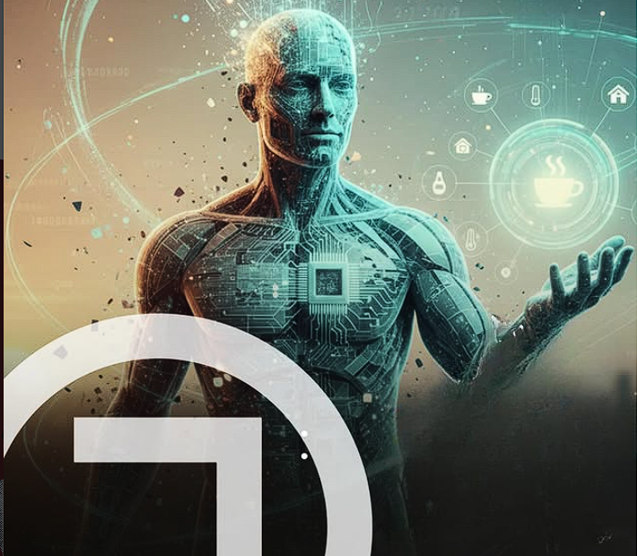Digital human figure with AI circuits and futuristic interface representing artificial intelligence rewiring modern male behavior and identity