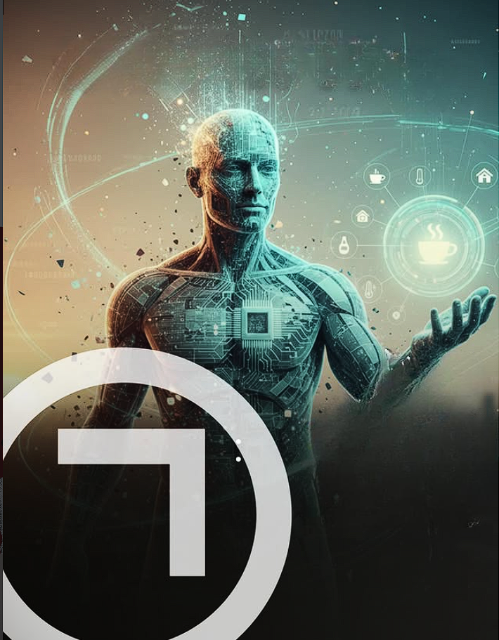 Digital human figure with AI circuits and futuristic interface representing artificial intelligence rewiring modern male behavior and identity.